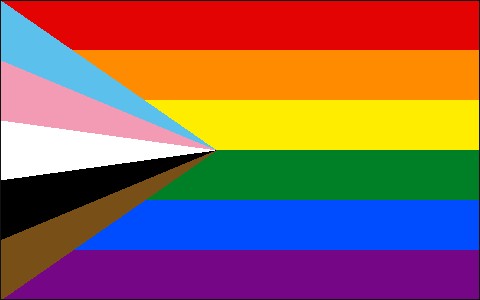 Progress Pride Flag featuring chevrons for trans and marginalized communities